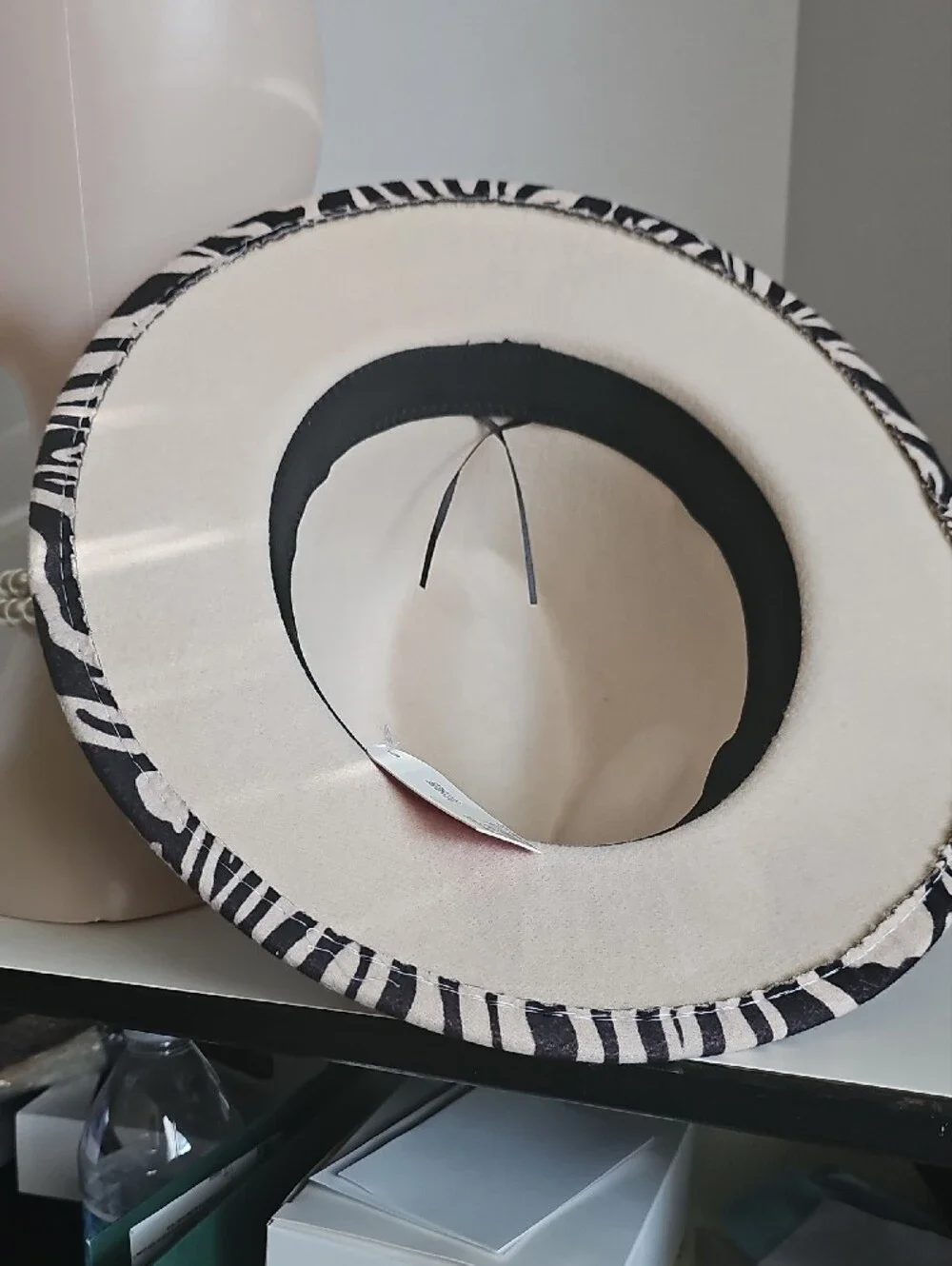 Beloved Millinery Gorgeous Zebra Print Wide Brim Panama Fedora Hat Black & Cream